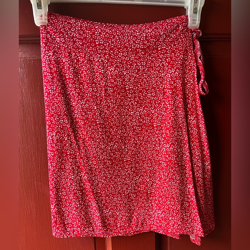 Red floral wrap skirt